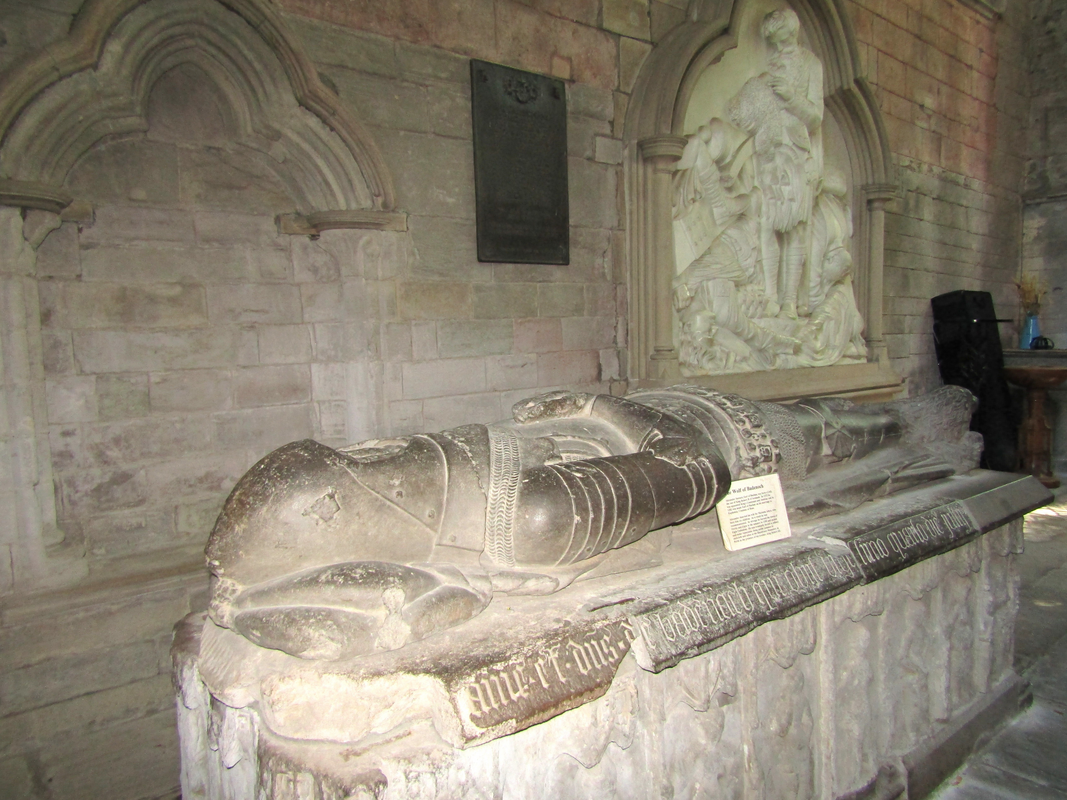 "Alexander Stewart, Earl of Buchan, known as "the Wolf of Badenoch", was buried in the cathedral following his death in 1394, where his tomb, surmounted by his armoured effigy, can still be seen" [source: https://en.wikipedia.org/wiki/Dunkeld_Cathedral]