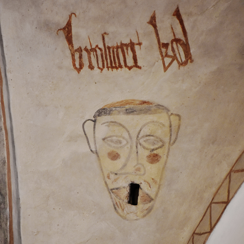 "Church frescos in Nordby Kirke - Wizard mask"