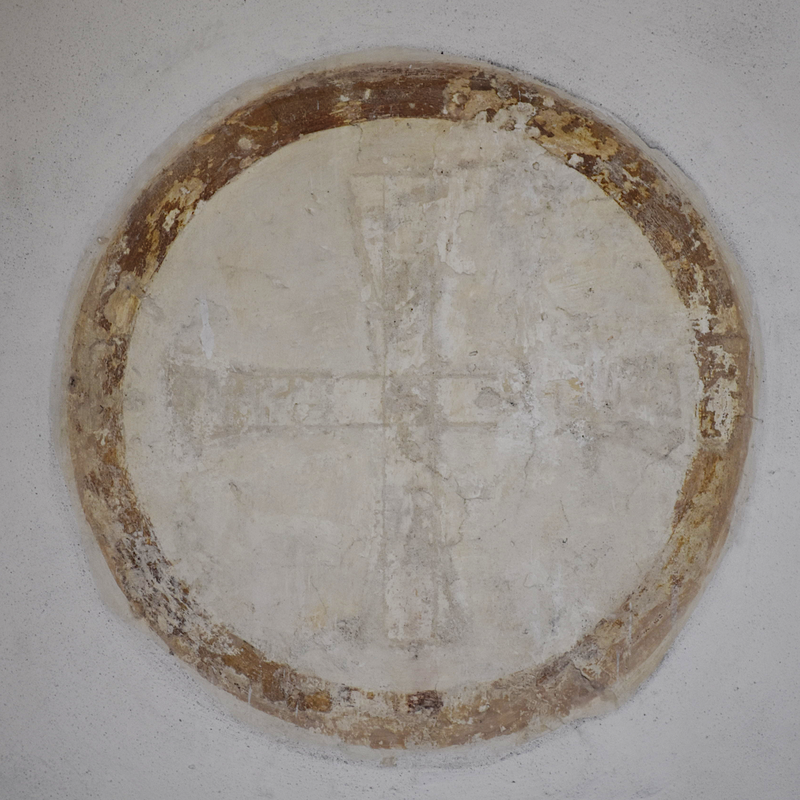 "Church frescos in Nordby Kirke - christian cross"