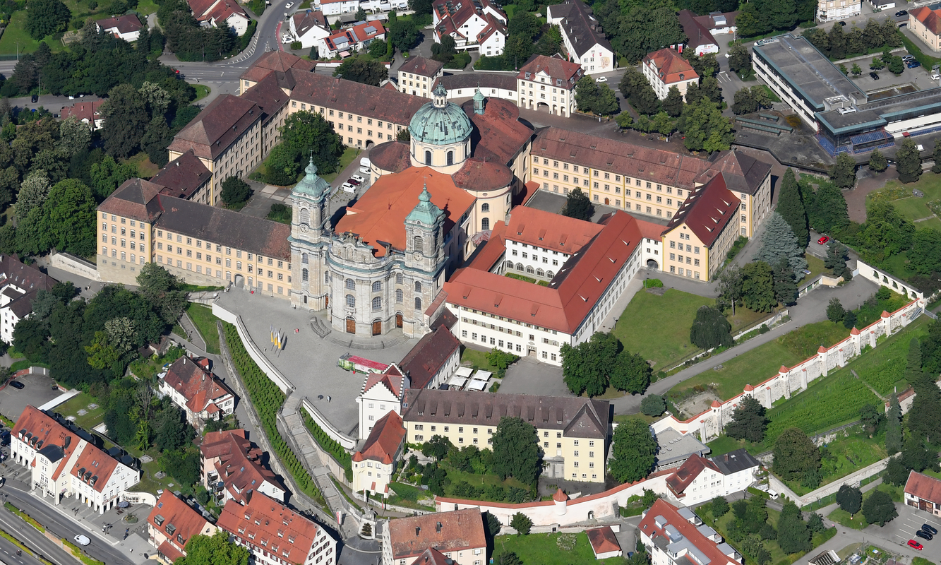 "Aerial image of Weingarten Abbey (view from the southwest)" -- the present parish church in the context of the 18thC abbey of which it was part