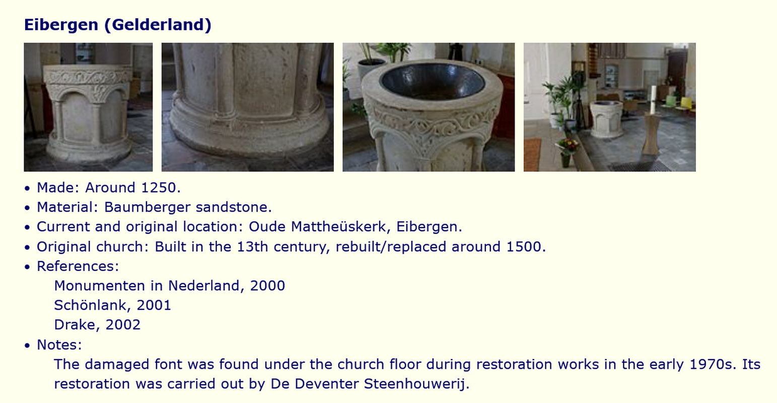 font record in Joost Limburg's Romanesque Baptismal Fonts in the Netherlands / Romaanse doopvonten in Nederland