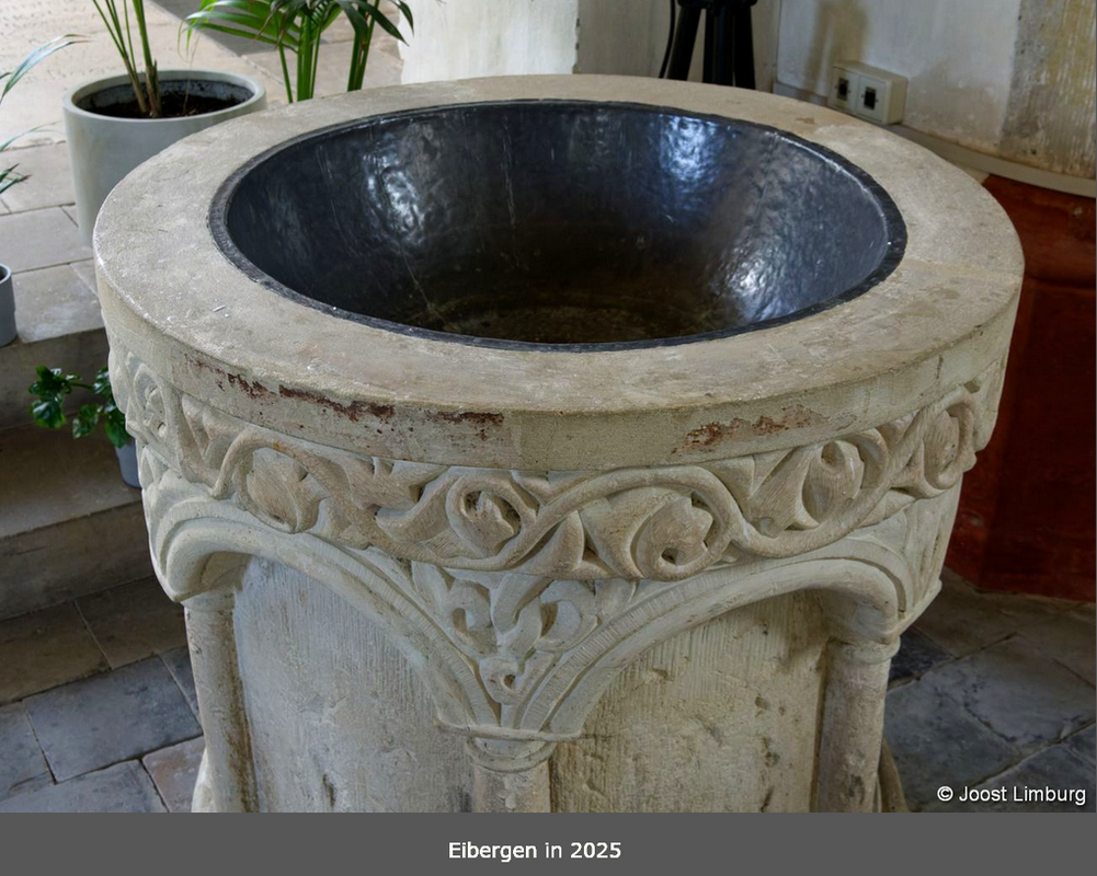 the mid-13thC(?) baptismal font restored and back in service in the church