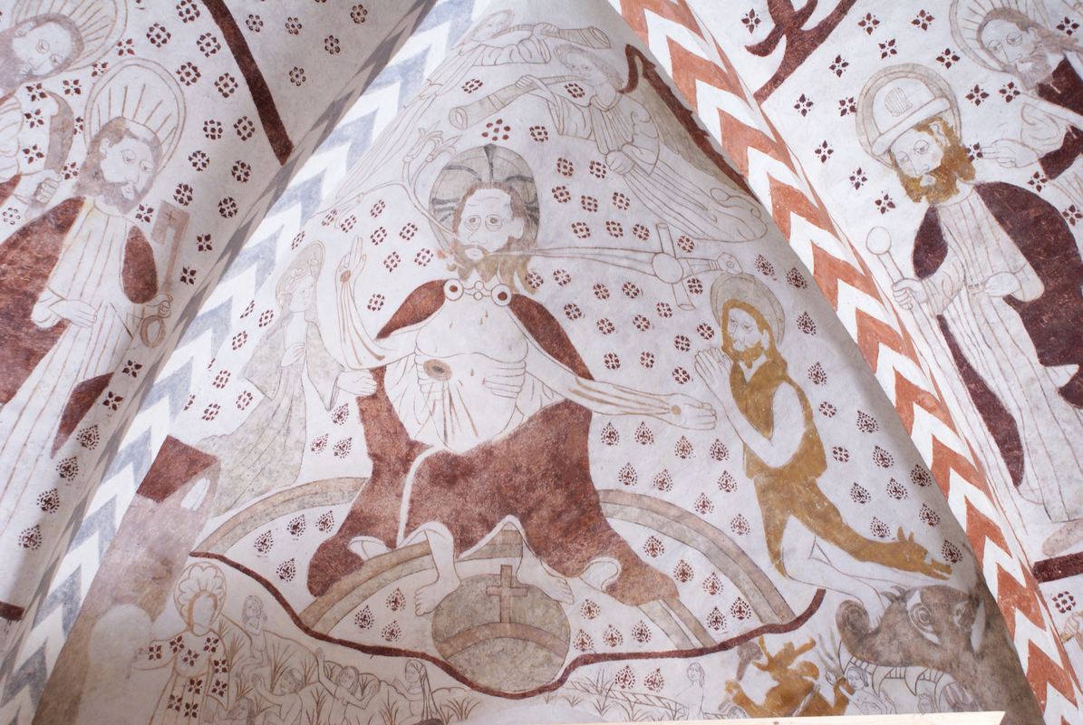 " Hald Kirke:Kalkmaleri,tronende Kristus"