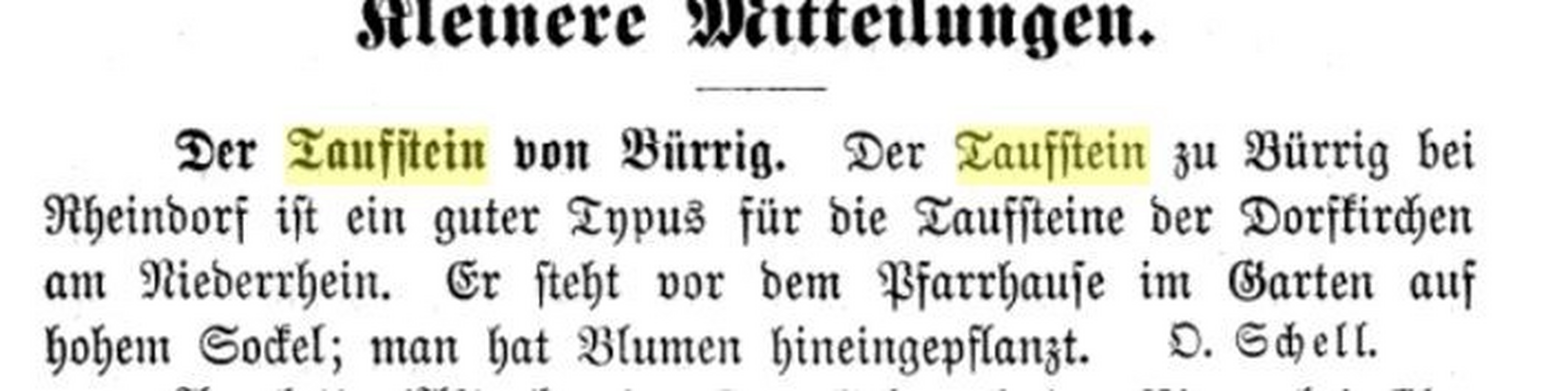 1895 text informing of the location of the font in the vicarage garden