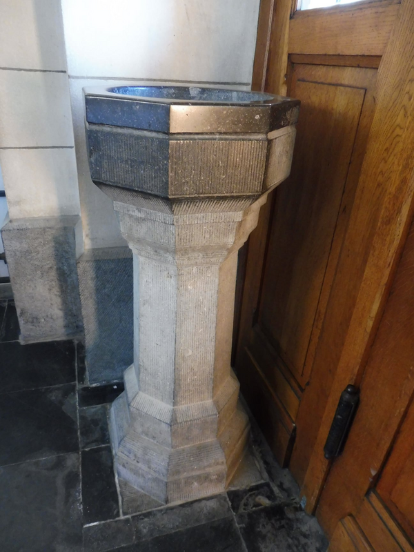 a modern stoup in this church