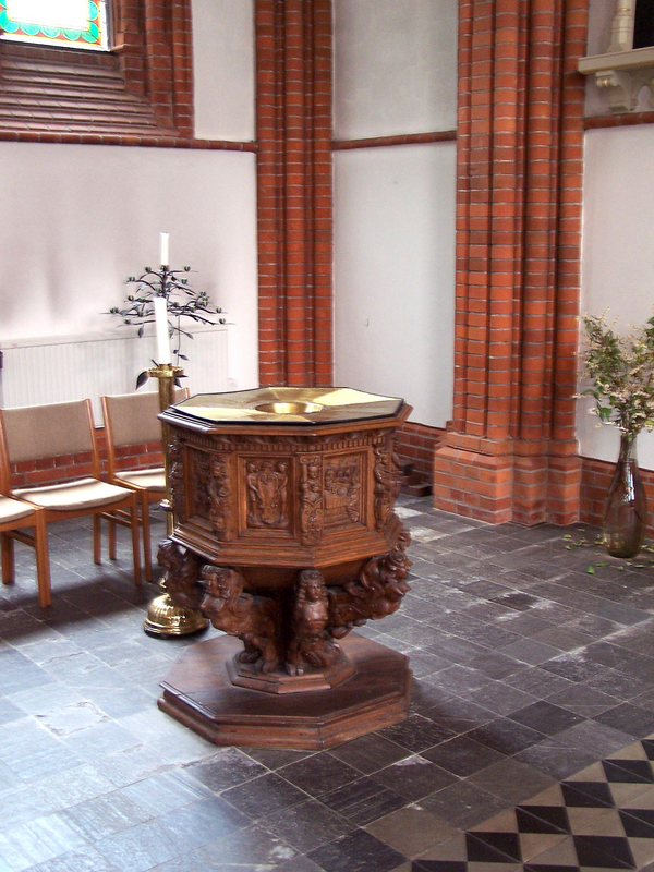 "Baptismal font in Bunkeflo church, Bunkeflo parish / Dopfunten i Bunkeflo kyrka, Bunkeflo församling."