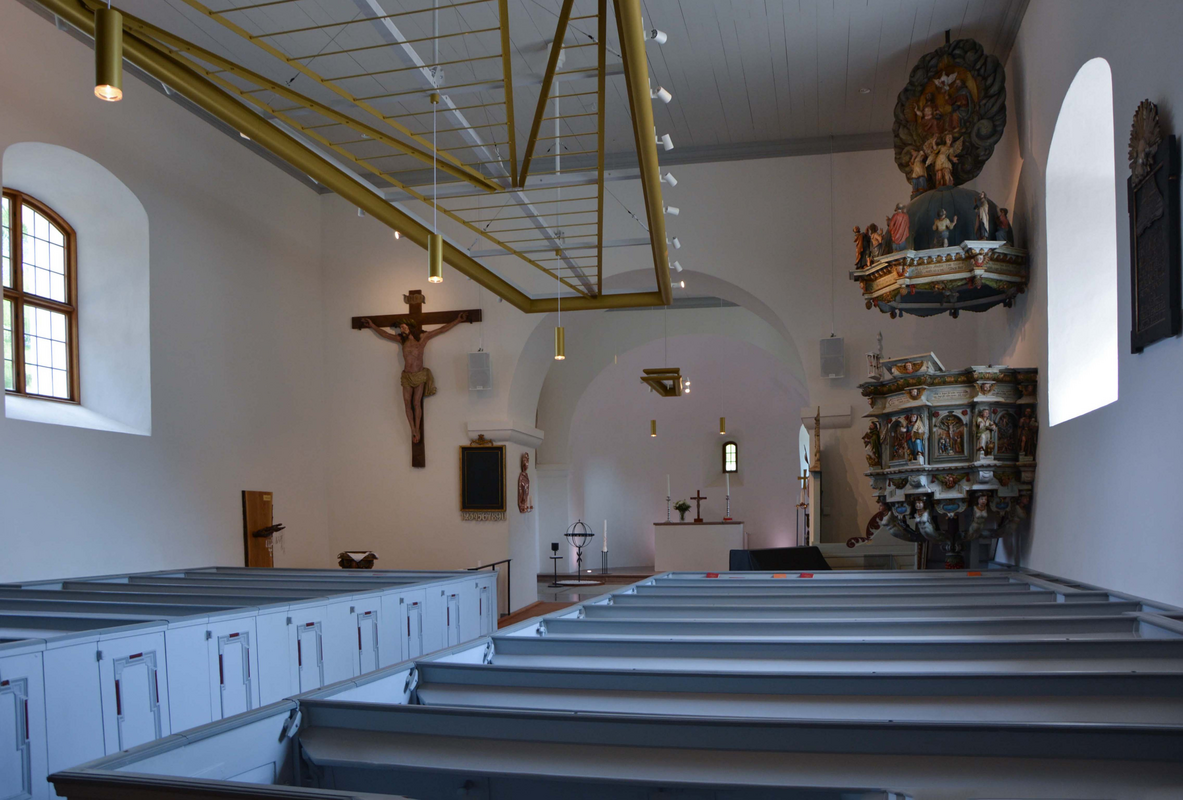 "Nättraby kyrka. Interiör mot öster / Nättraby kyrka. Interiör mot öster / Nättraby Church. The interior of the church looking east."