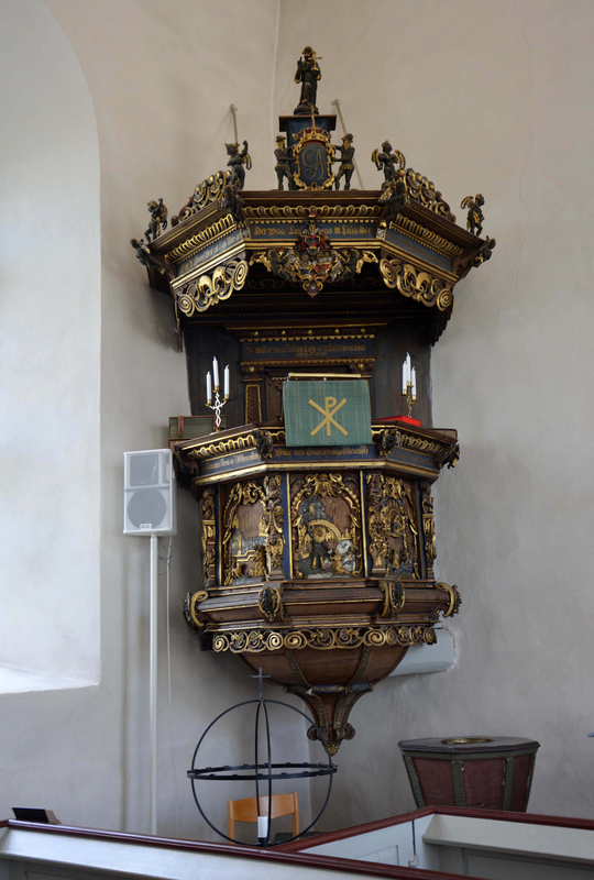 "Ramdala kyrka. Predikstolen / Ramdala Church.The pulpit"