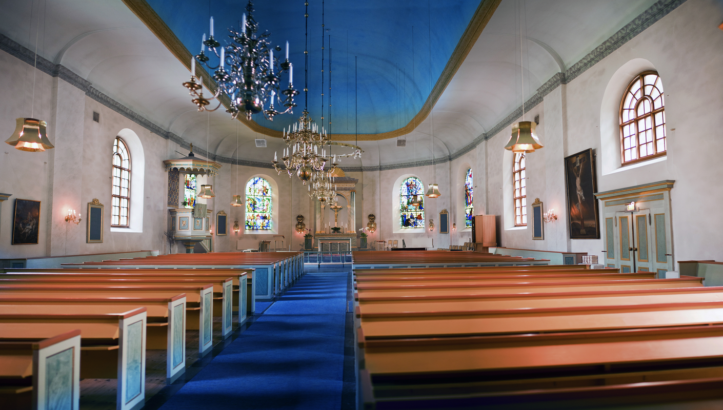 "Varbergs kyrka, interiör."