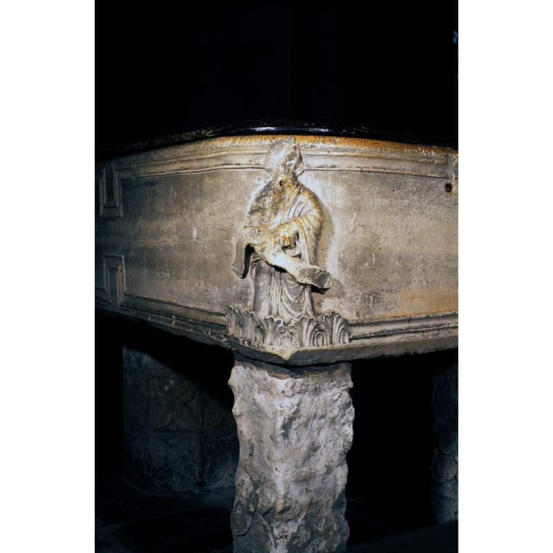 at one corner of the basin
