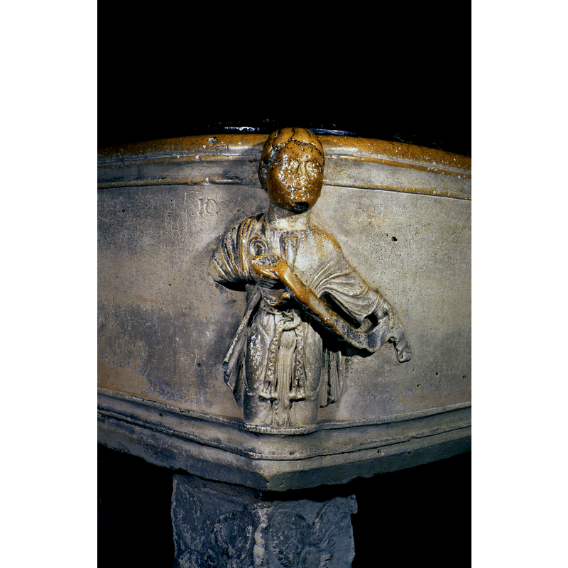 at one corner of the basin