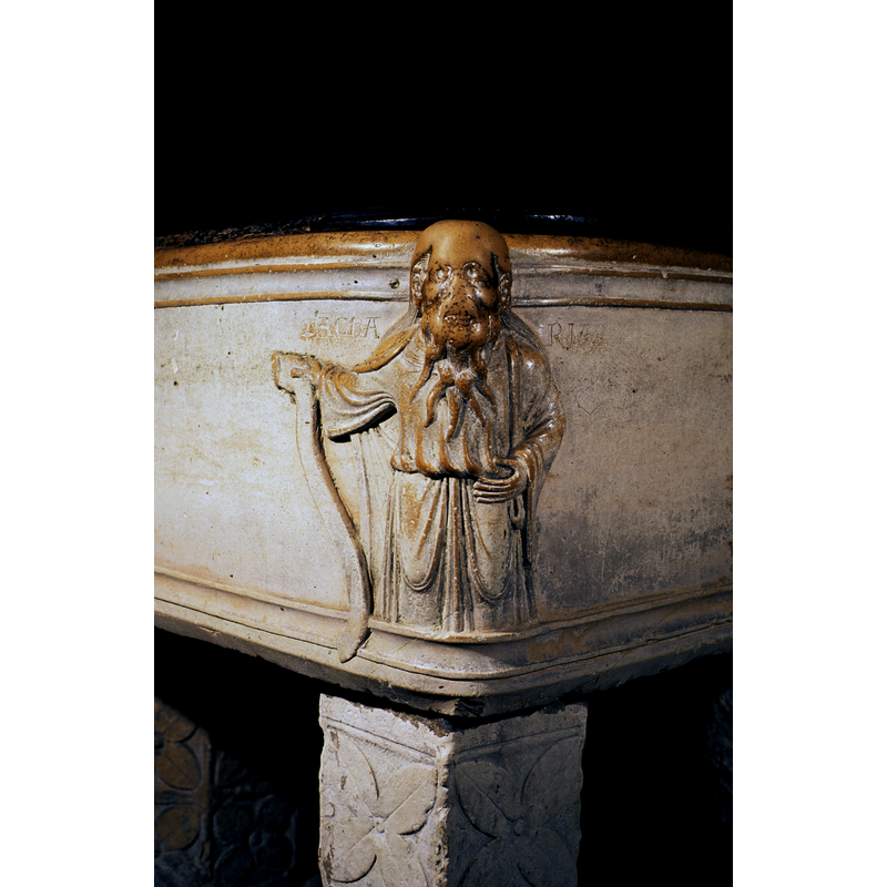 at one corner of the basin
