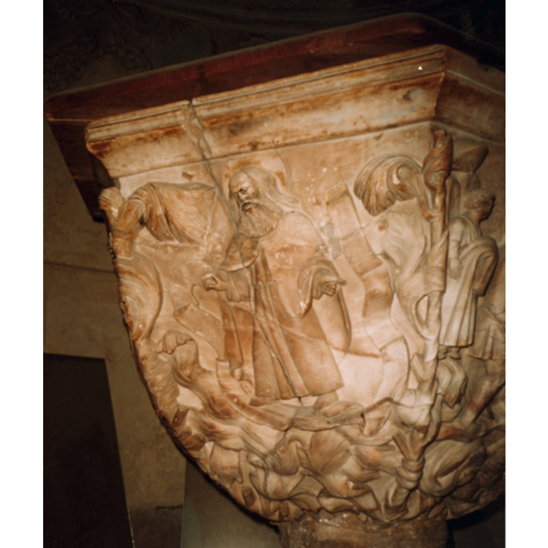 Ram's head with garlands hanging from its horns