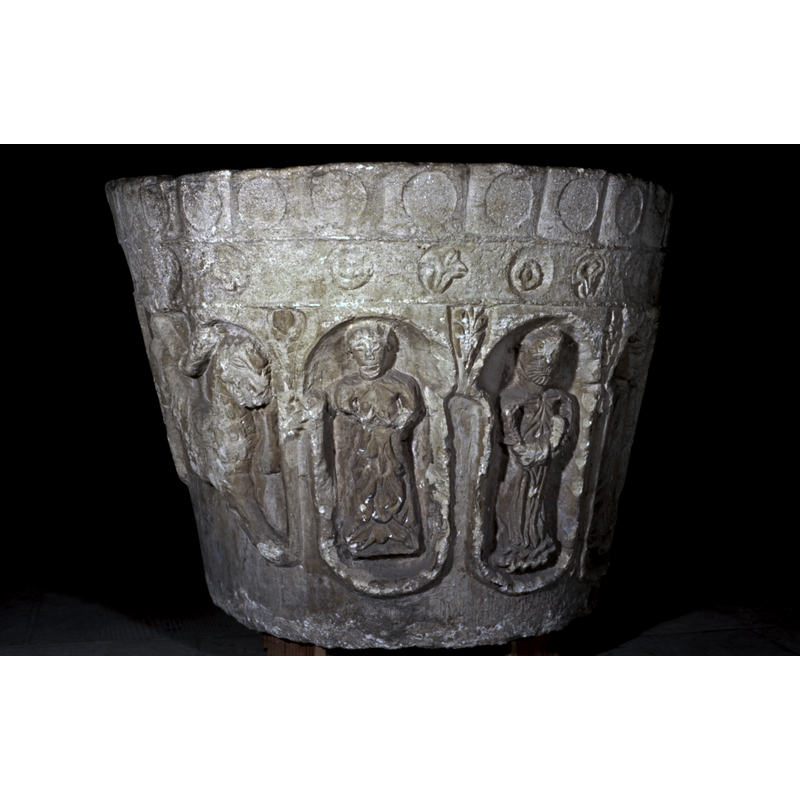 seen here to the right of the lion -- St. Agueda? Or is she a dancer? [cf. Font notes]