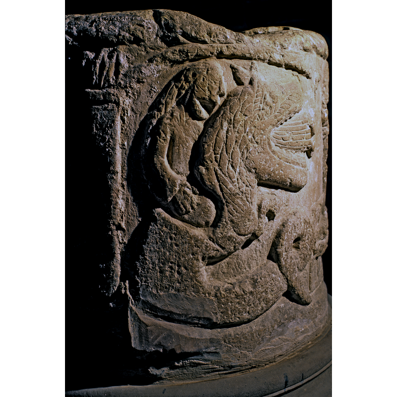 St. Margaret breaking out of the Dragon's back; note that the bottom of her dress and her feet are still visible in the dragon's mouth
