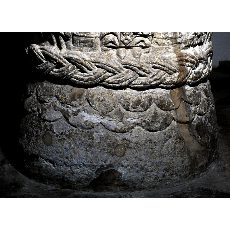 all around, girdling the font