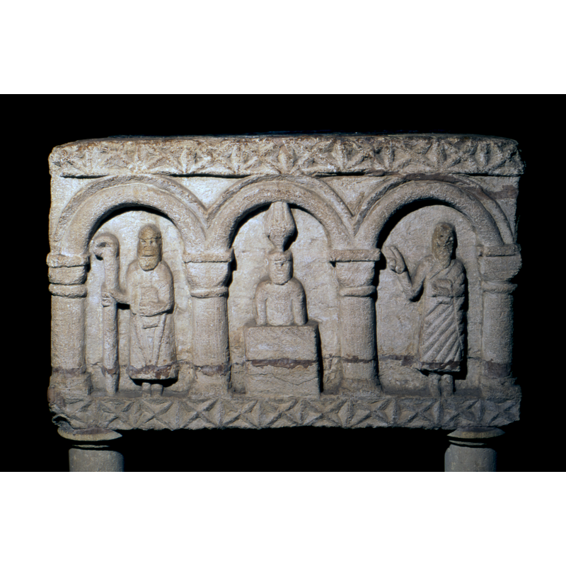 West side: Baptism of Christ with St. John the Baptist and a Bishop.
