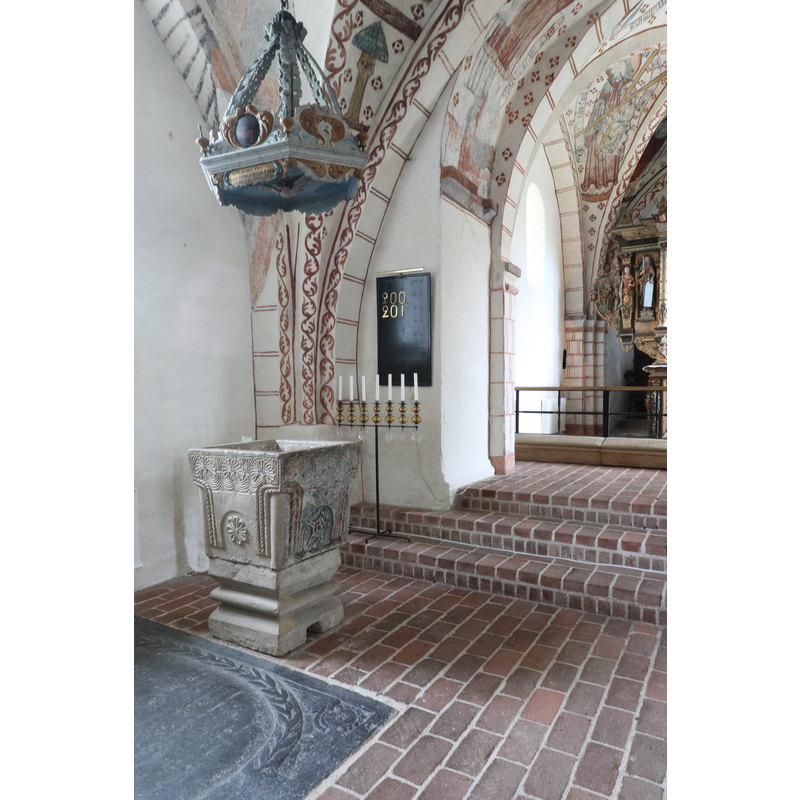 the font was moved to this locations in the 1953 renovations from its earlier position in the chancel
