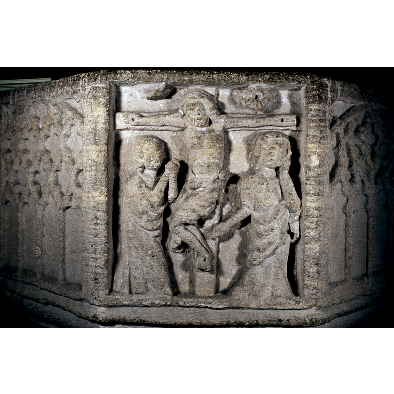 on one of the panels of the basin