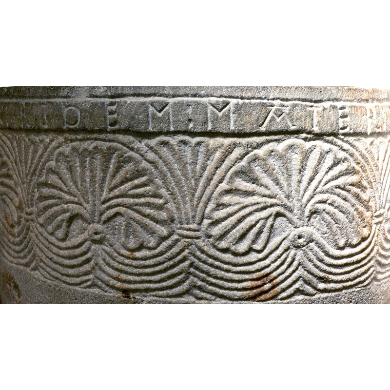 the spandrels filled with the tendrils issuing down and up the sides of the palmettes