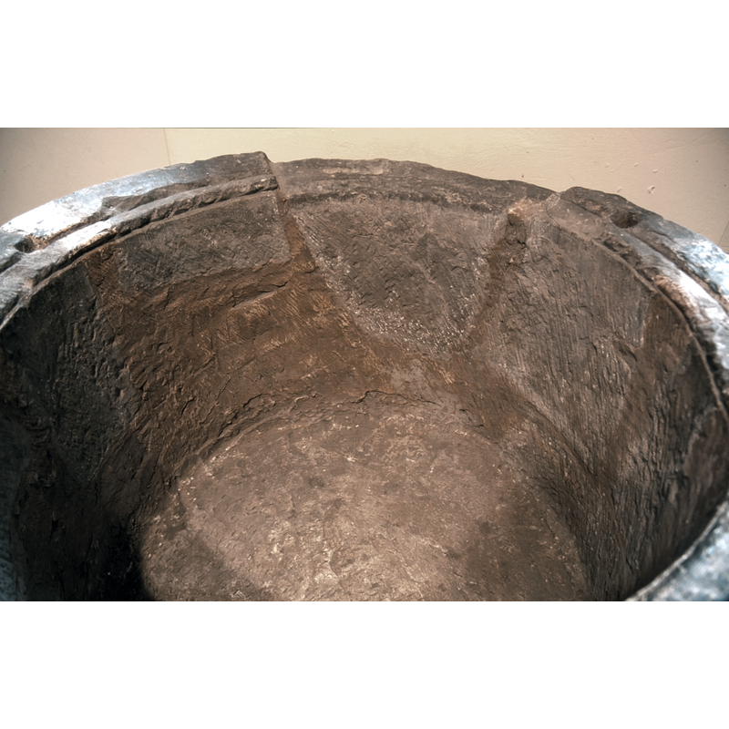 the repairs and reconstruction can be discerned on the inside of the basin