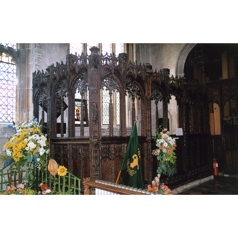 beatiful Flamboyant Gothic screens forming the 1523 chantry of the younger Thomas Spryng, now dedicated to St. Blaise and St. Catherine, in the north aisle, towards the east end