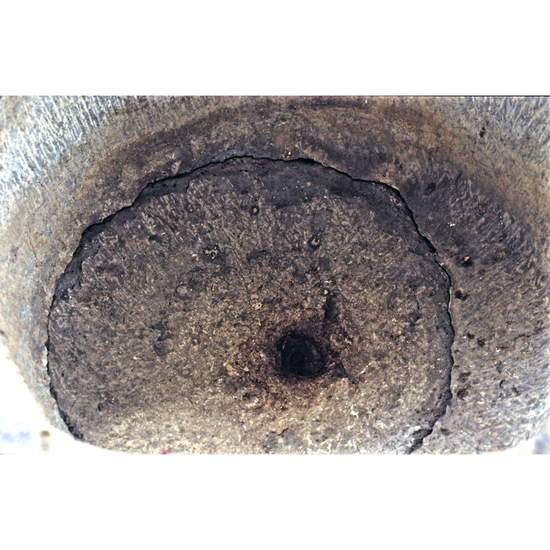 showing the off-centre hole and the cracked basin