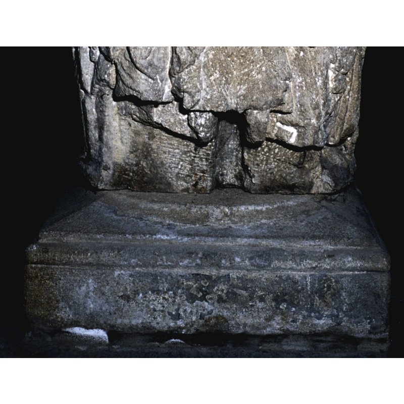 view of the lower part of the west side of the basin showing the drain outlet in the centre