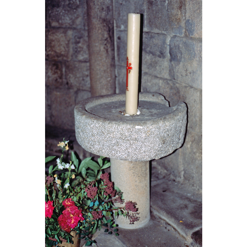 undated; very shallow inner basin; now used as Paschal candle holder