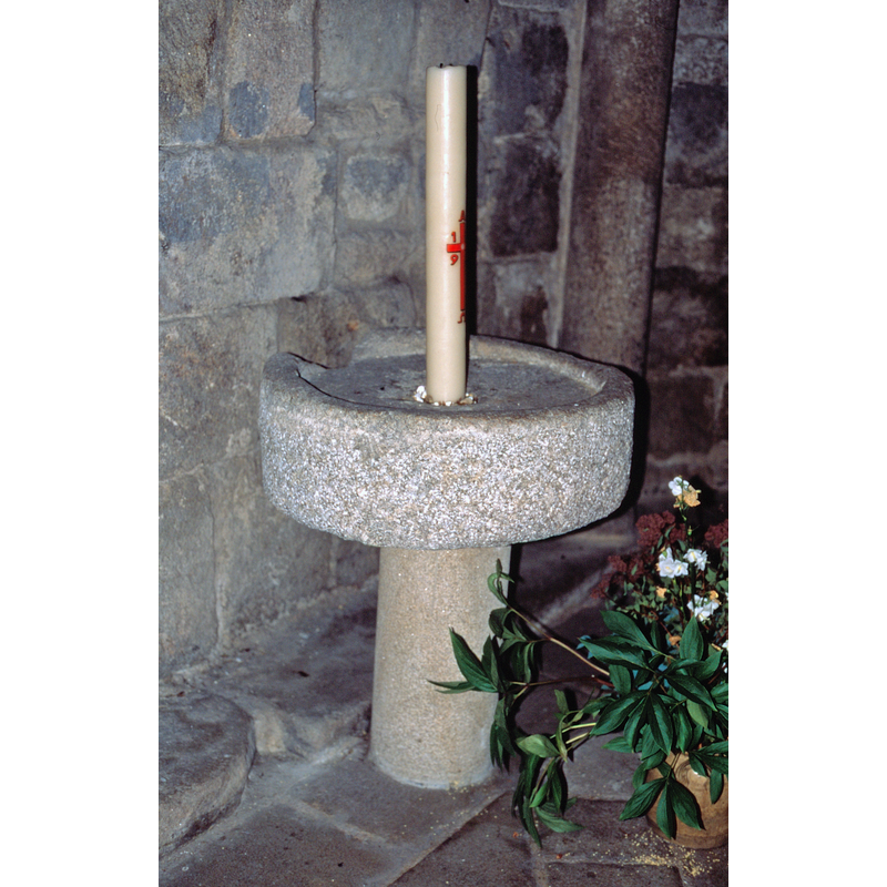 undated; very shallow inner basin; now used as Paschal candle holder