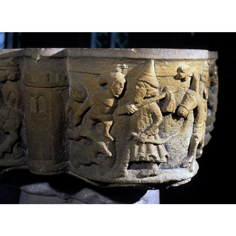 L->R: mounted Magus - tower - shepherds - Flight to Egypt