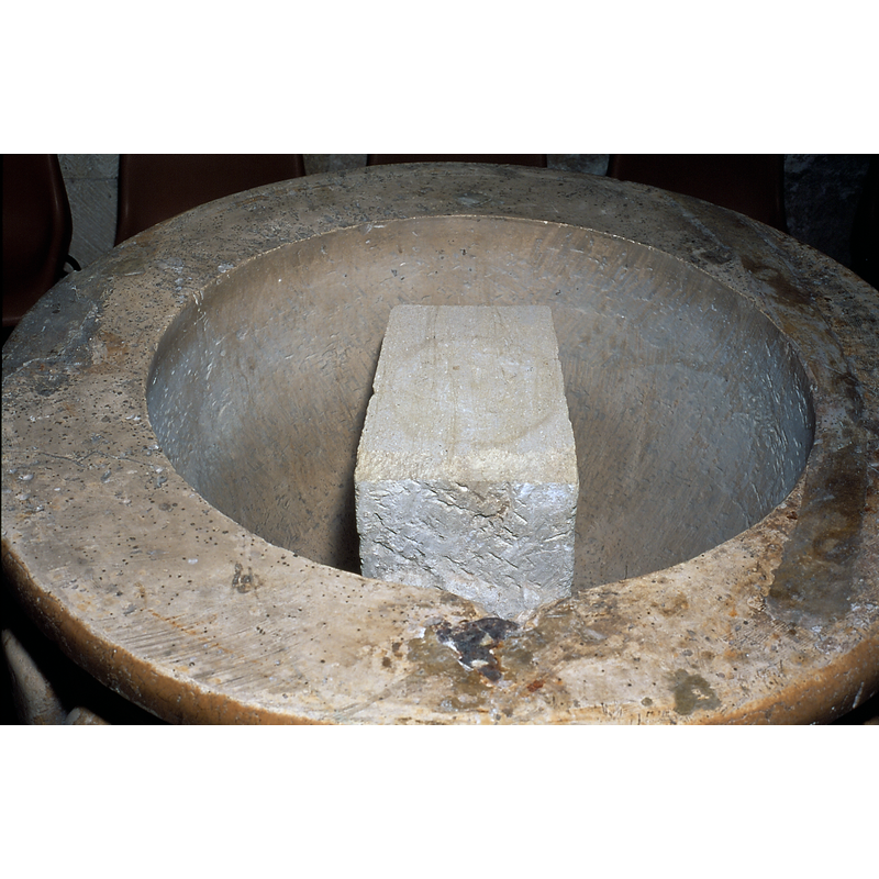the stone insert is in place to support the smaller basin  or insert used now in baptisms