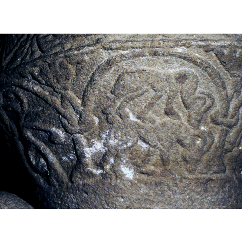 In the first arch directly below the 1st one of the side of the bowl, two horned animals, four legged one on top of the other.