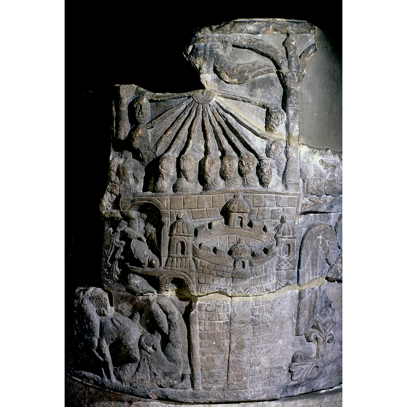 showing the Pentecost scene at the top, the New Jerusalem (?) in the middle, and the Triumphal Entry into Jerusalem at the bottom