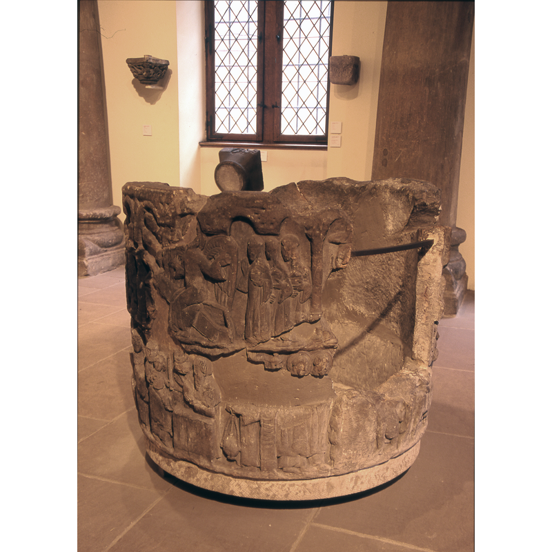 showing missing fragments to the right of and below the scene of the Three Maries at the empty tomb