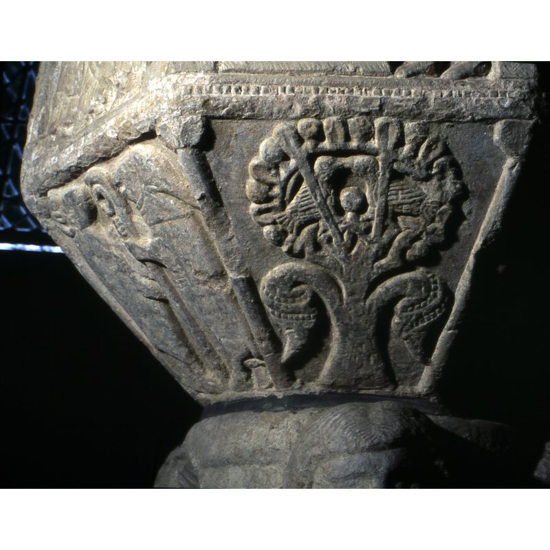 Moving to the left - acanthus tree with two birds with beaks touching.
