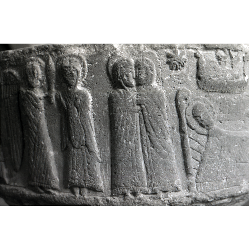 the Visitation in the centre; Annunciation to the left; Nativity in partial view on the right