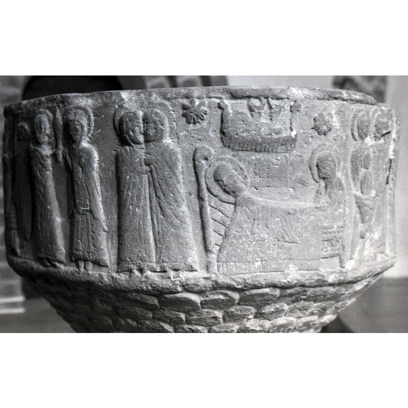 four scenes of the Childhood of Christ cycle fit into tis image [L -> R]: Annunciation -> Visitation -> Nativity -> First Bath