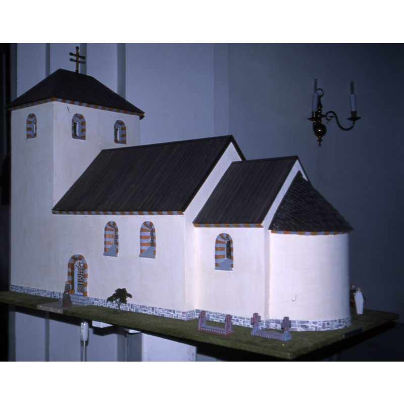 a modern maquette of the old church as it was in the 13thC