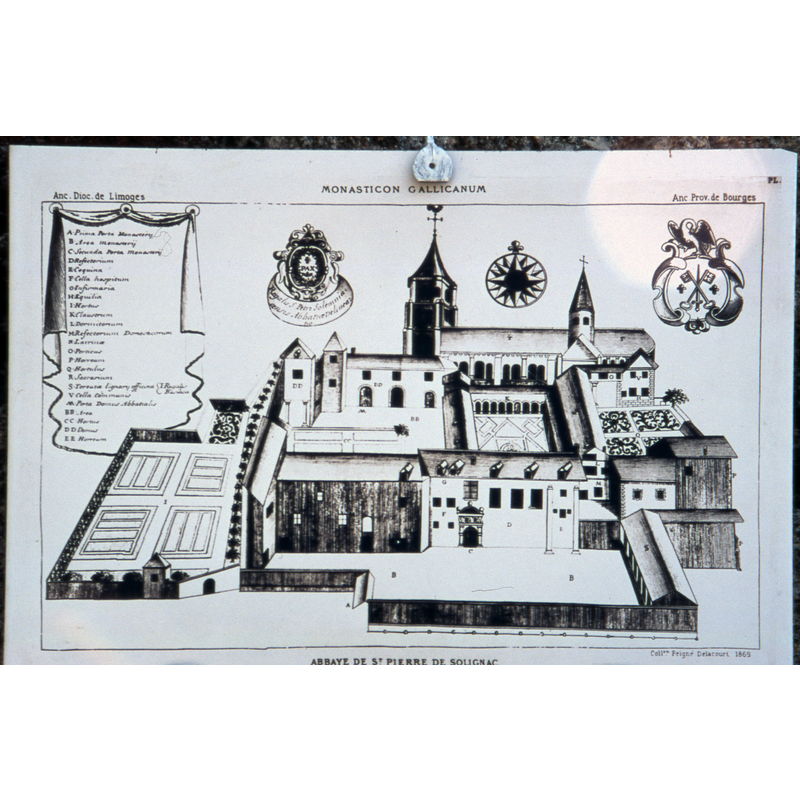 the church in the context of the abbey a 1869 plan from Monasticon Gallicanum -- a reproduction of the old plan is posted outside the abbey