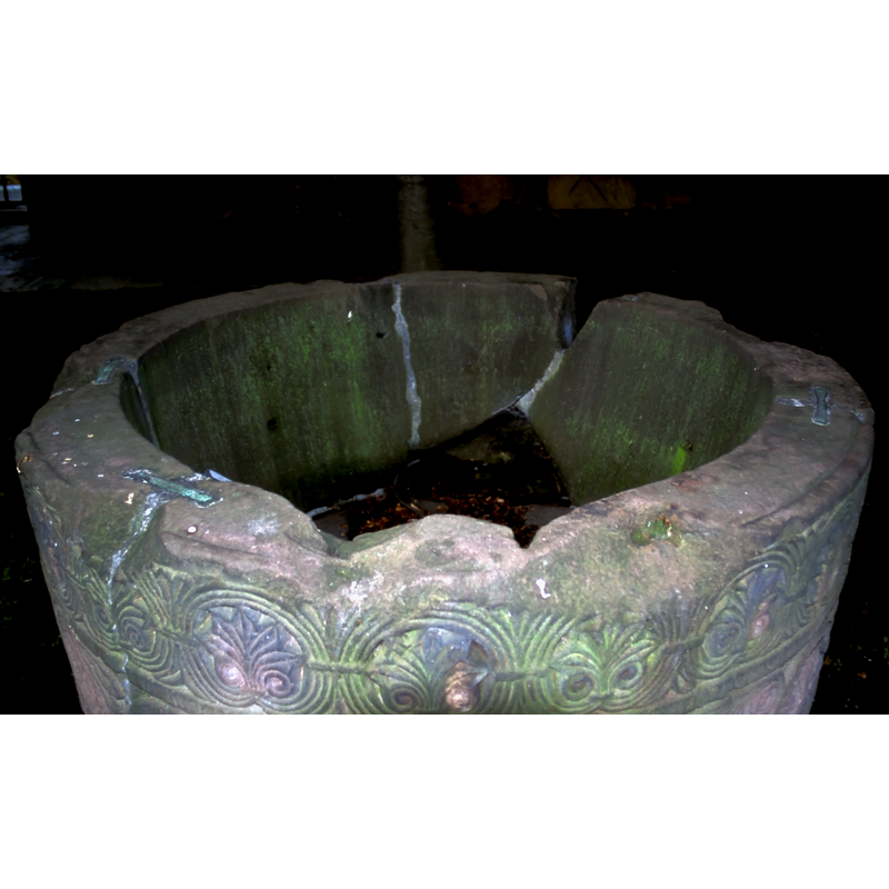 the obvious fragmentation of the basin and the repairs, including metal staples on at least three spots